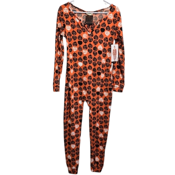 Shosho Pumpkin Fleece Lined Pull On One Piece Pajamas Headband Set Size Large - Picture 1 of 7